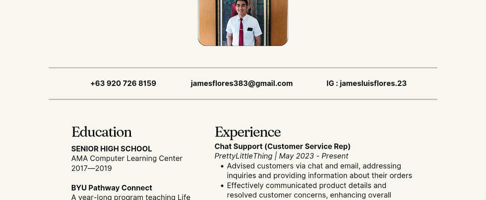 iwork.ph - Hi there!I'm James and I'm an Experienced professional with a proven track record in customer-facing roles and administrative support. Skilled in delivering exceptional customer service, organizing data, and providing effective chat and email support. Adept at maintaining accurate records, addressing inquiries, and enhancing overall customer experience. Lastly, the reason why you should hire me is because my willingness to learn is my driving force. Hope to work for you soon! - Data Entry / Chat Support