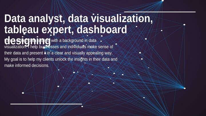 iwork.ph - As a data analyst and Tableau expert, I can help you turn your data into meaningful insights and visualizations. With a strong background in data manipulation and visualization, I can create interactive dashboards and reports that help you make informed decisions. I have experience working with a wide range of data sources and am proficient in tools such as Tableau, Excel, and Python. - I will be your data analyst, data visualization, tableau expert, dashboard desig