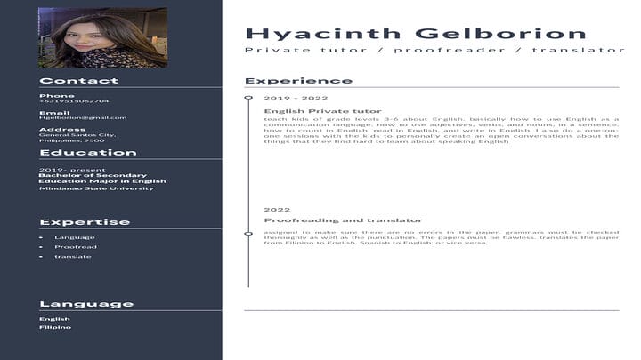 iwork.ph - Hi! I am actively looking for an opportunity. English + communication is certainly my forte. I have always loved working in an environment where at the same time I am learning. What I love about getting into a new work environment is that I get to experience different training. it's like an extension of my education where I am not only learning but earning as well.  I am open to a challenging task because I am very effective when working under pressure. I am open to many opportunities and I would like to explore more of my skills because I know that everything is a learning experience. - Virtual assistant / ESL Teacher / proofreader / translator