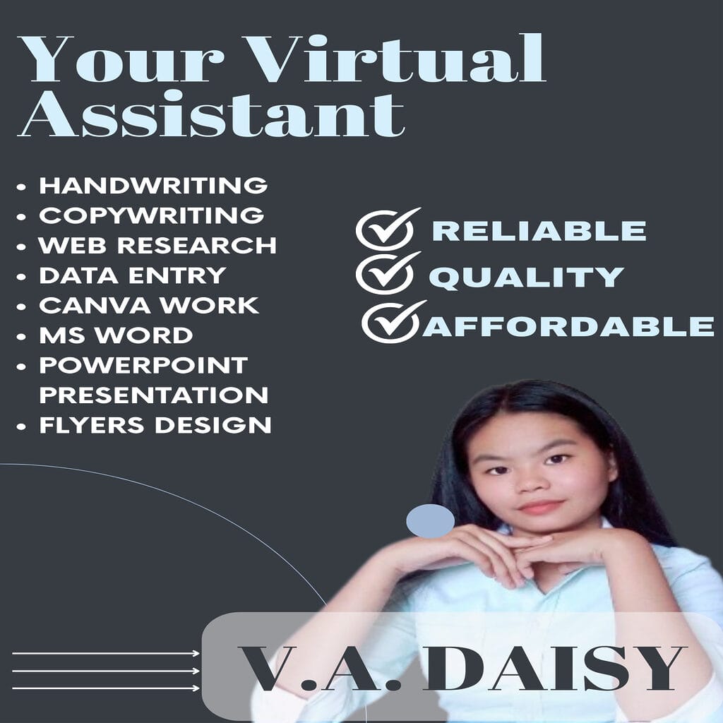 70280VIRTUAL ASSISTANT
*Web Research
*Typing Job
*Canva Work
* Data Entry