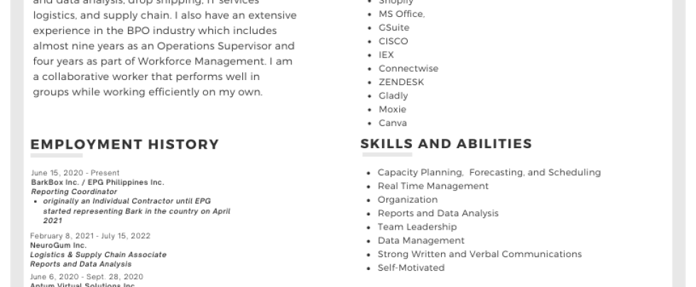 iwork.ph - I am a freelance contractor specializing in reports and data analysis, drop shipping, IT services logistics, and supply chain. I also have an extensive experience in the BPO industry which includes almost nine years as an Operations Supervisor and four years as part of Workforce Management. I am a collaborative worker that performs well in groups while working efficiently on my own. I'm looking forward to working with you and becoming a valuable extension of your team and would appreciate if we can do this long term. Have a great day! - Virtual Assistant | I.T. Helpdesk | Email Support | Reporting | Data Entry